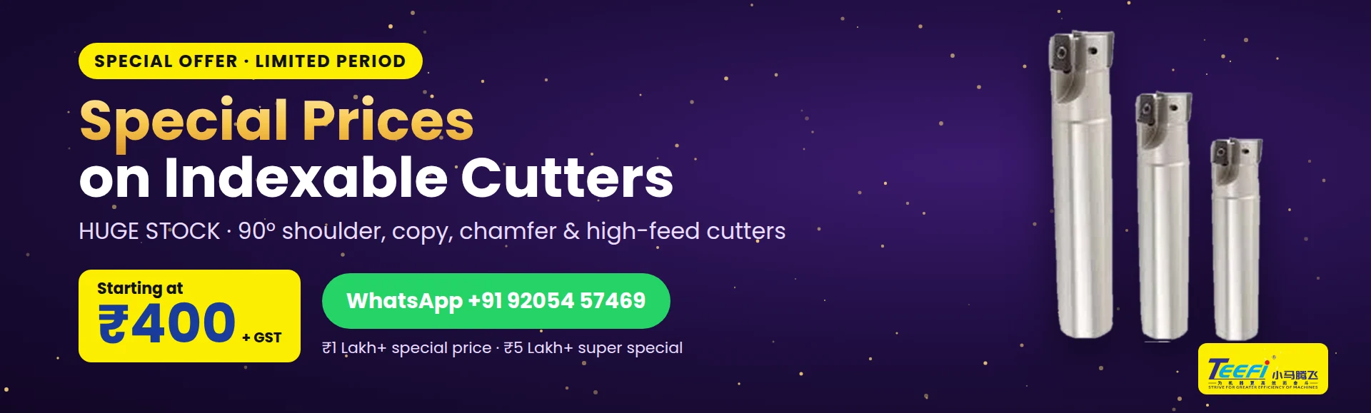 Special offer - Indexable cutters from Rs 400 + GST, huge stock
